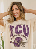 TCU Horned Frogs Established Date Helmet Off White Thrifted Tee