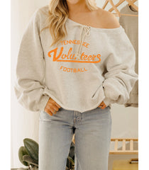 Tennessee Vols Football Stencil Tie Off Shoulder Gray Hi Dive Sweatshirt