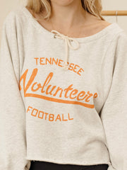 Tennessee Vols Football Stencil Tie Off Shoulder Gray Hi Dive Sweatshirt