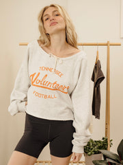 Tennessee Vols Football Stencil Tie Off Shoulder Gray Hi Dive Sweatshirt