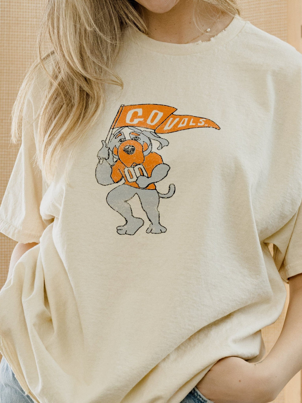 Tennessee Vols Mascot Flag Off White Thrifted Tee