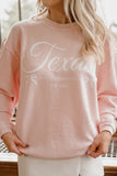 Texas Est. Bows Pink Corded Crew Sweatshirt