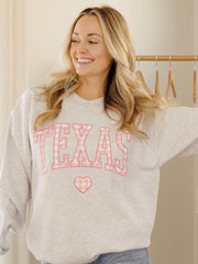Texas Heart Gingham Print Gray Sweatshirt