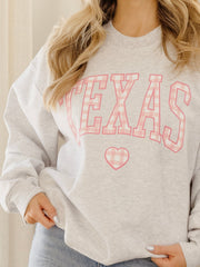 Texas Heart Gingham Print Gray Sweatshirt
