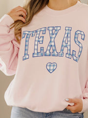 Texas Heart Gingham Print Pink Sweatshirt