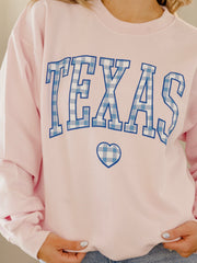 Texas Heart Gingham Print Pink Sweatshirt