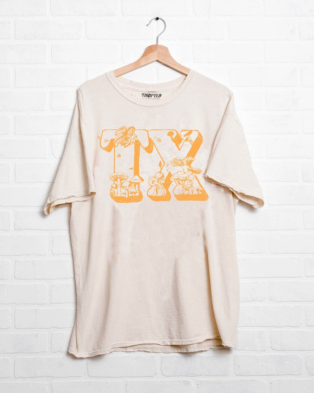 Texas Mushrooms Off White Thrifted Tee (FINAL SALE)