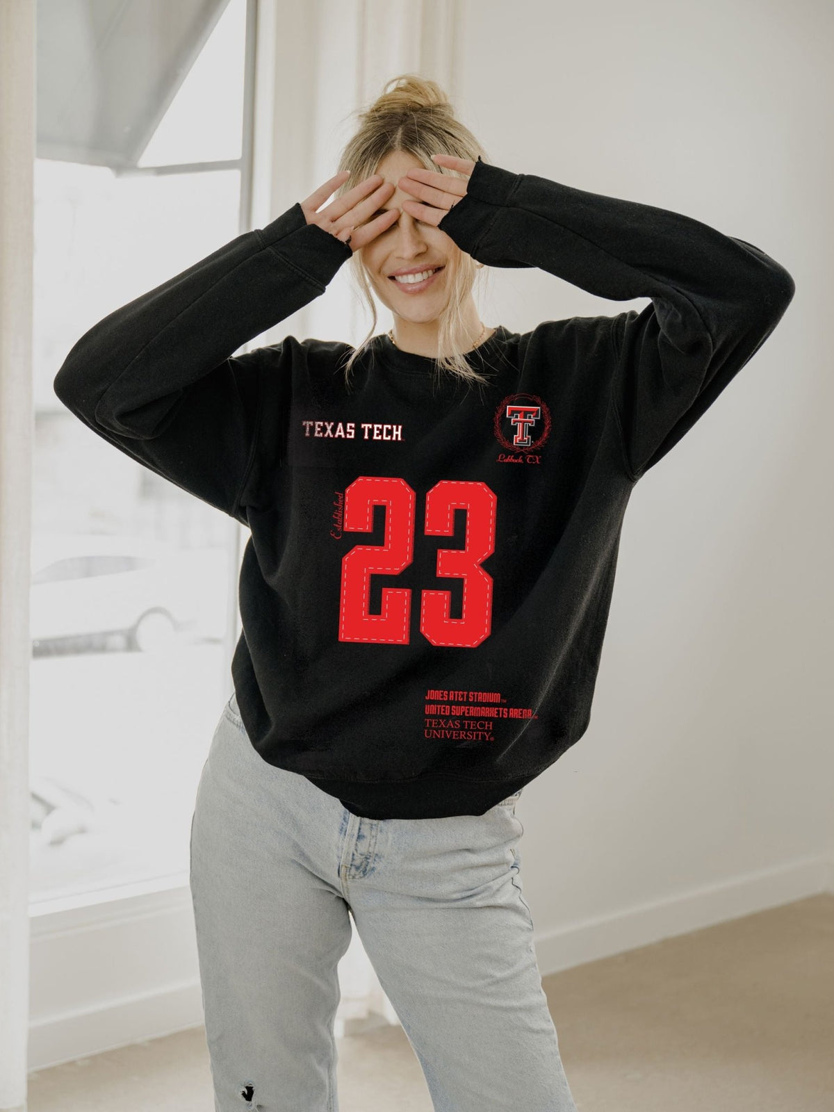 Texas Tech Crest Stamp Black Thrifted Sweatshirt