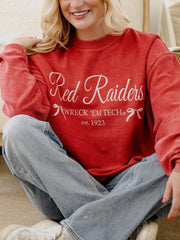 Texas Tech Established Bows Red Corded Crew Sweatshirt
