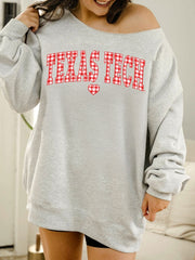Texas Tech Gingham Heart Ash Gray Flashdance Sweatshirt