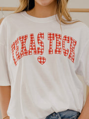 Texas Tech Gingham Heart White Tee
