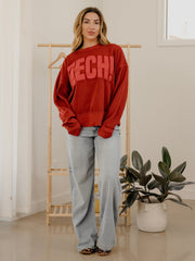 Texas Tech Mono Puff Ink Red Oversized Crew Hi-Dive Sweatshirt