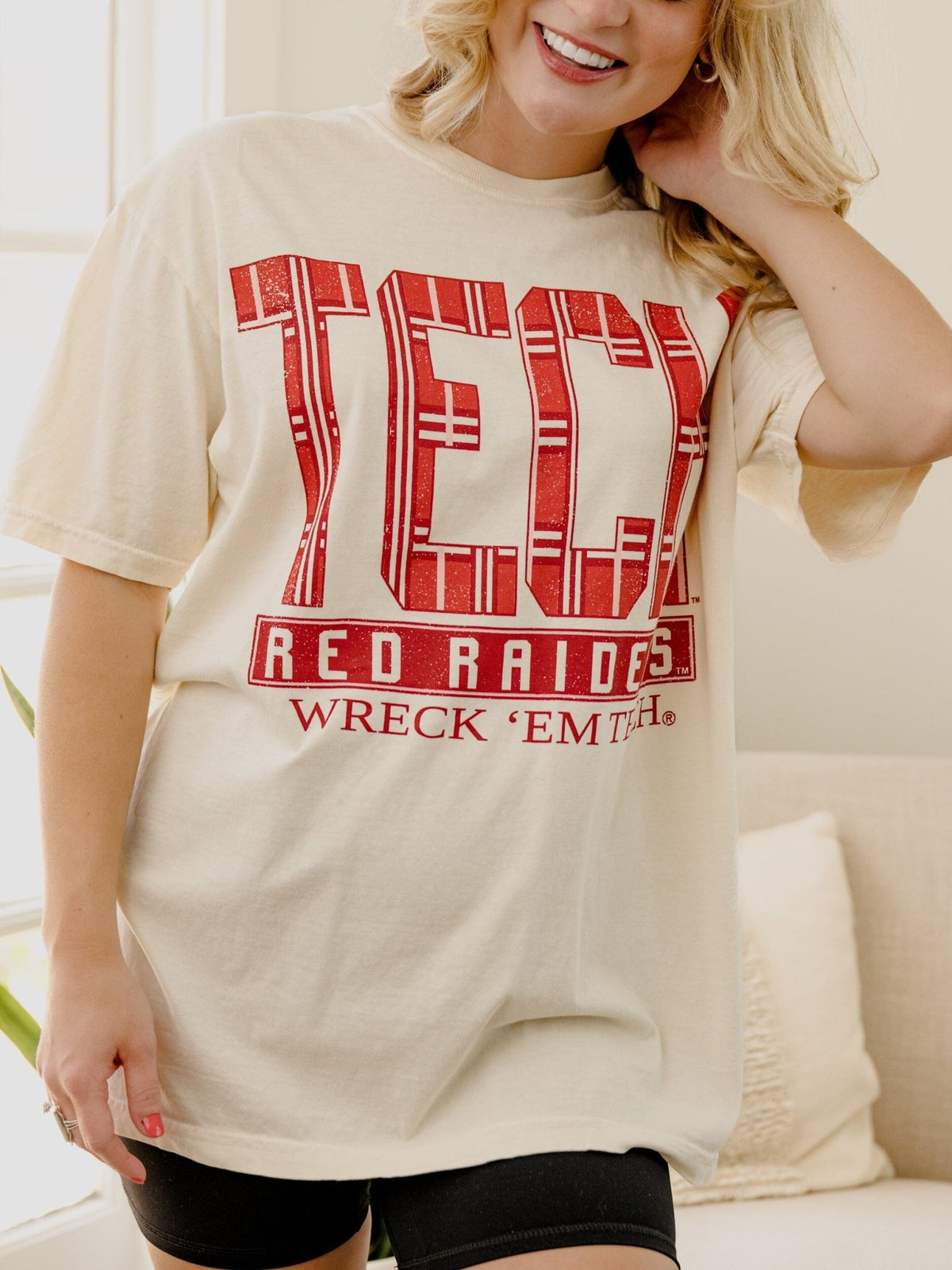 Texas Tech Preppy Plaid Ivory Tee