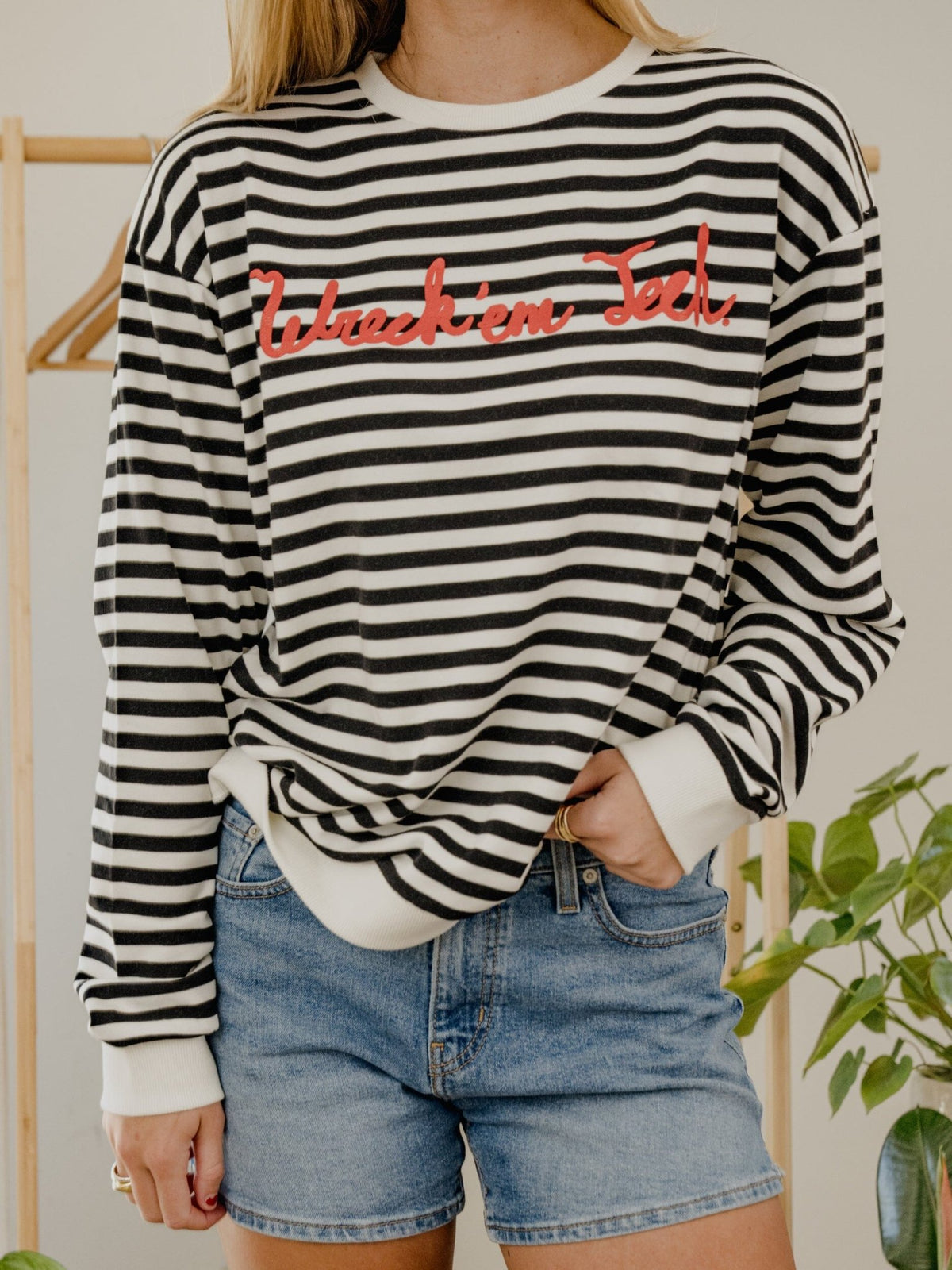 Texas Tech Simple Script Black/White Stripe Hi Dive Sweatshirt