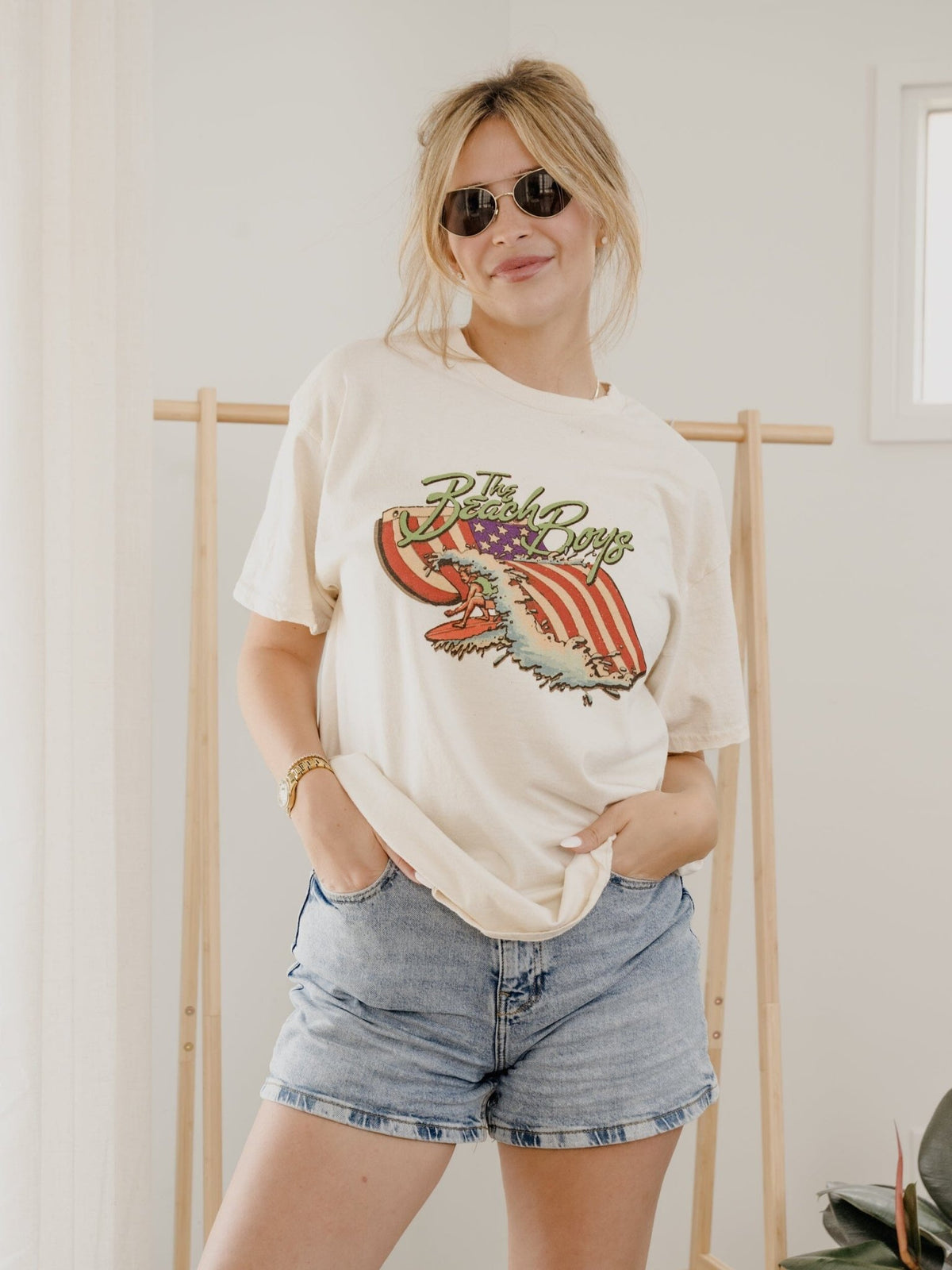 The Beach Boys Backstage Flag Off White Thrifted Tee