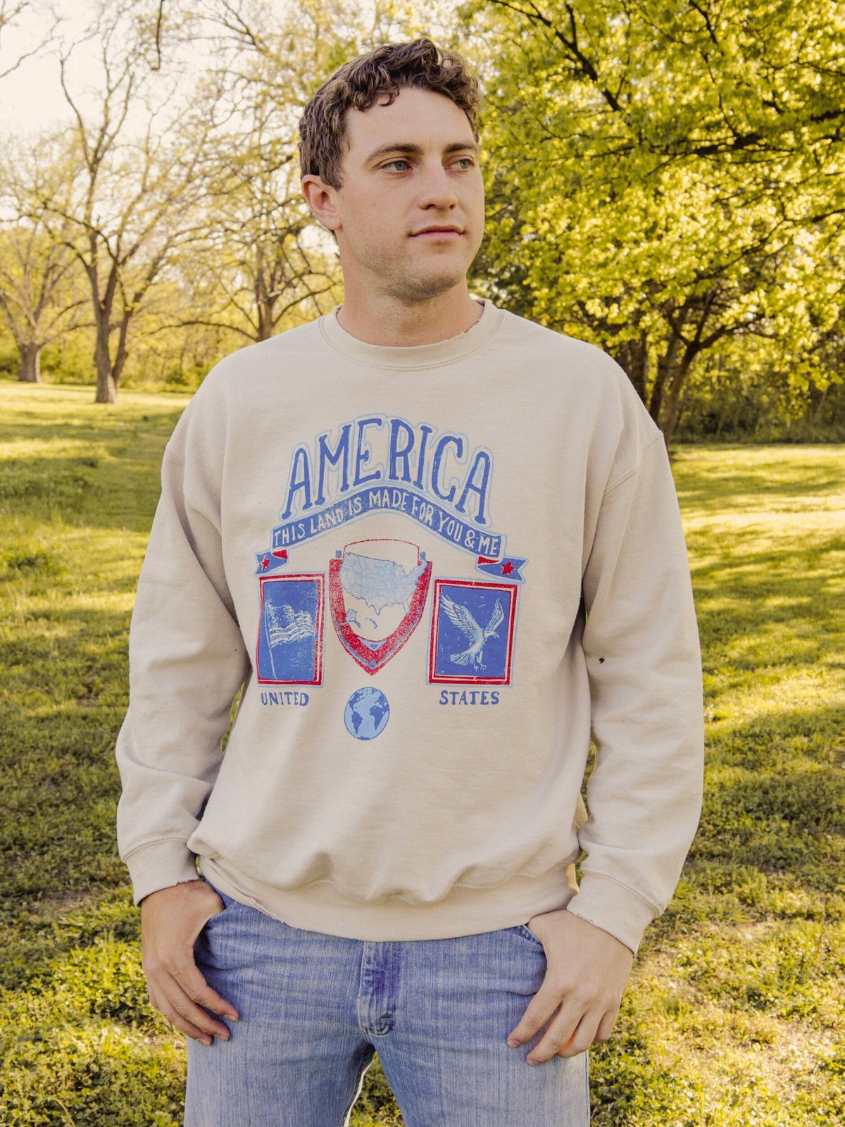 USA Patch Sand Thrifted Sweatshirt
