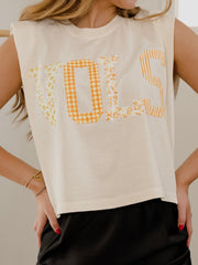 Vols Quilted Puff Ink Off White Tank