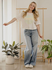 Waylon Jennings Logo Puff Ink Off White Cropped Tee