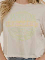 Waylon Jennings Logo Puff Ink Off White Cropped Tee