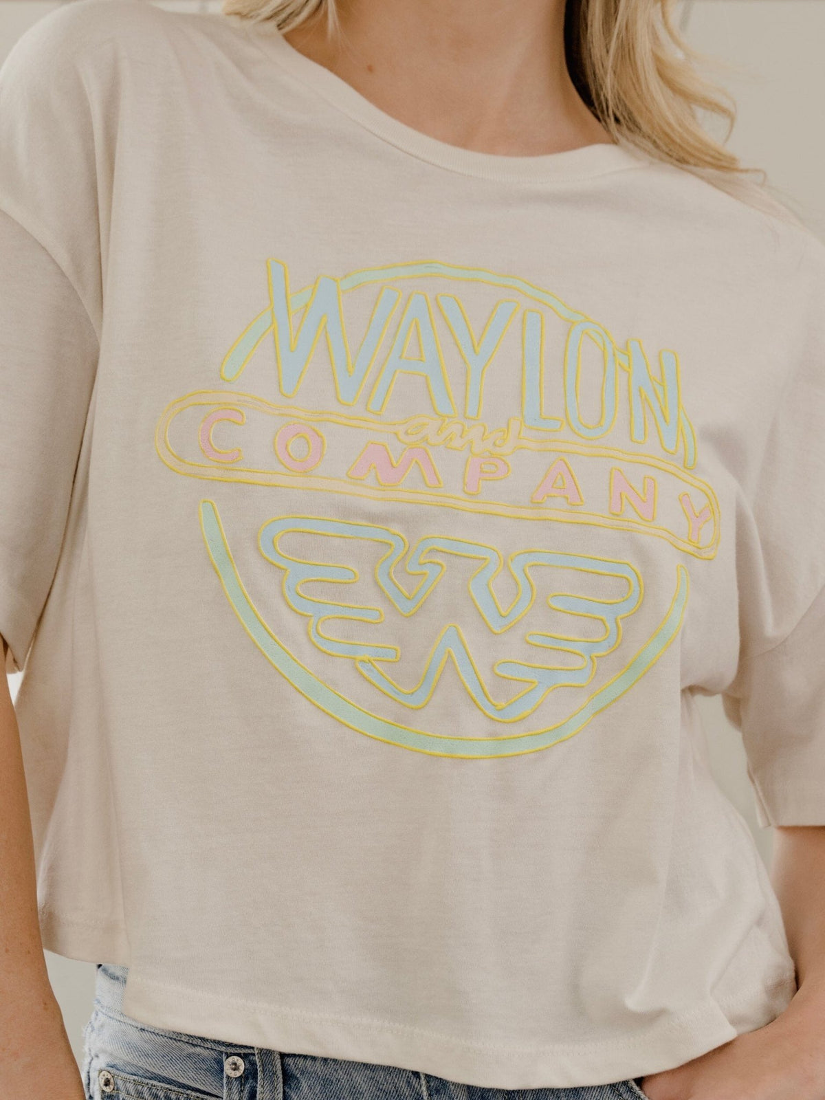 Waylon Jennings Logo Puff Ink Off White Cropped Tee