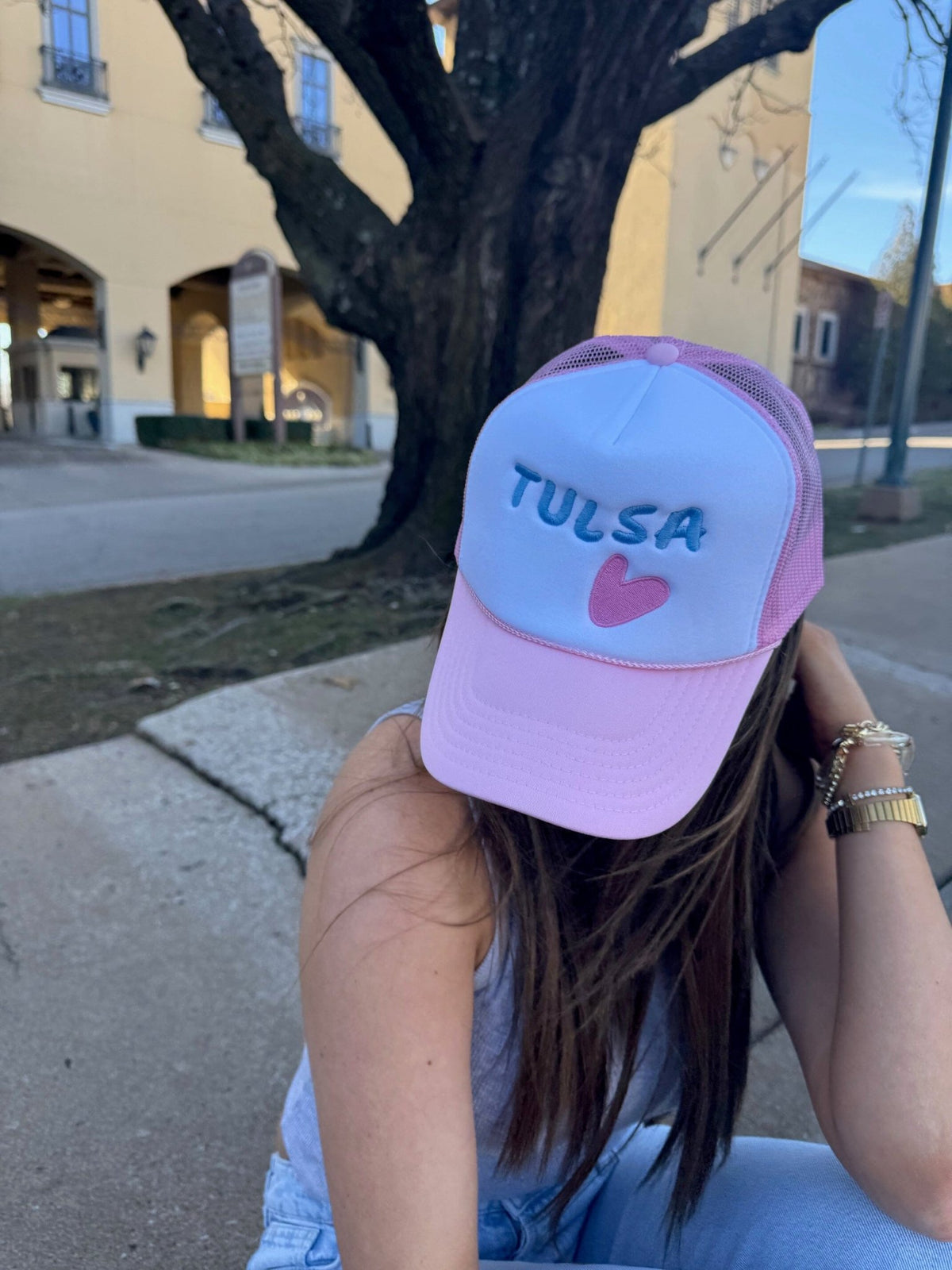 White/Pink Tulsa Heart Embroidered Hat
