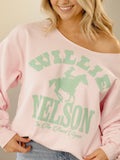 Willie Nelson Arch Horse On The Road Pink Flashdance Sweatshirt