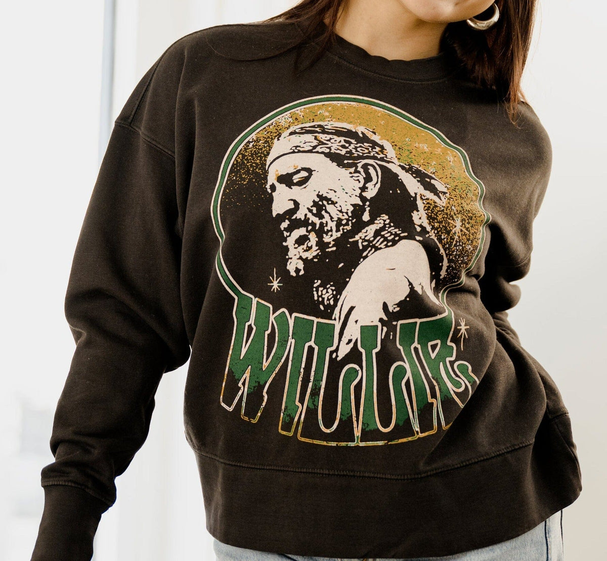 Willie Nelson Crystal Smoke Hi-Dive Oversized Crew Sweatshirt (FINAL SALE)