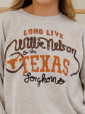 Willie Nelson Long Live Willie & The Texas Longhorns Ash Gray Thrifted Sweatshirt