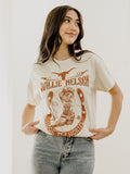 Willie Nelson UT Hook 'Em Boot Off White Thrifted Tee