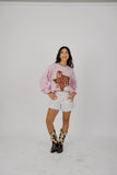 Willie Nelson UT Hook 'Em Horns Hand Sign Pink Thrifted Sweatshirt