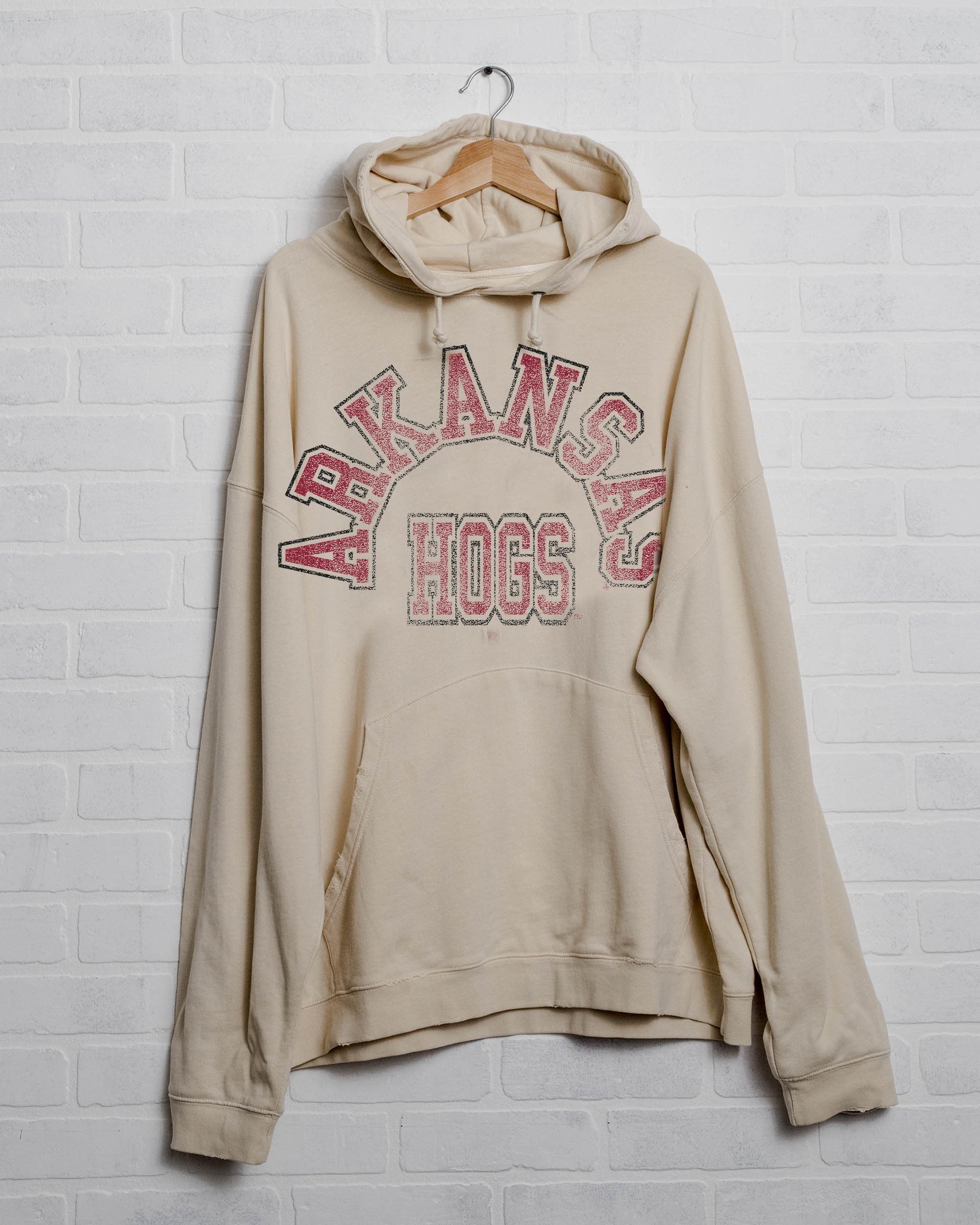 Arkansas Razorbacks Mega Arch Off White Oversized Hoodie - shoplivylu