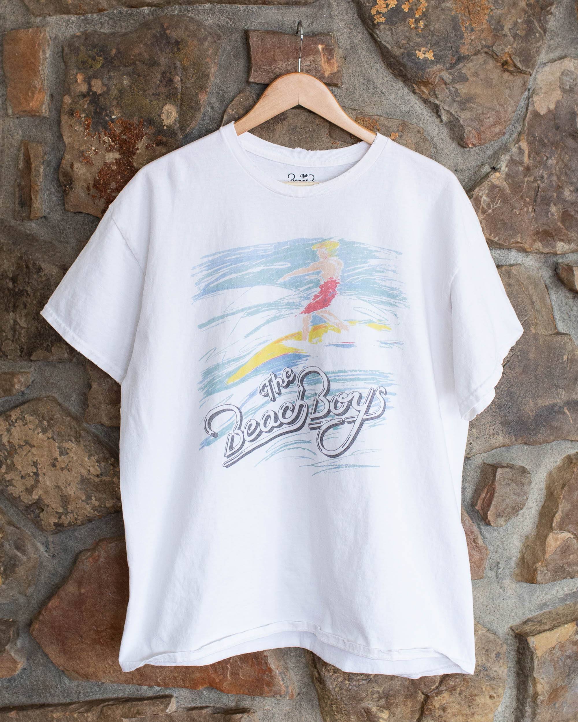 The Beach Boys 80s Surf White Thrifted Tee - shoplivylu