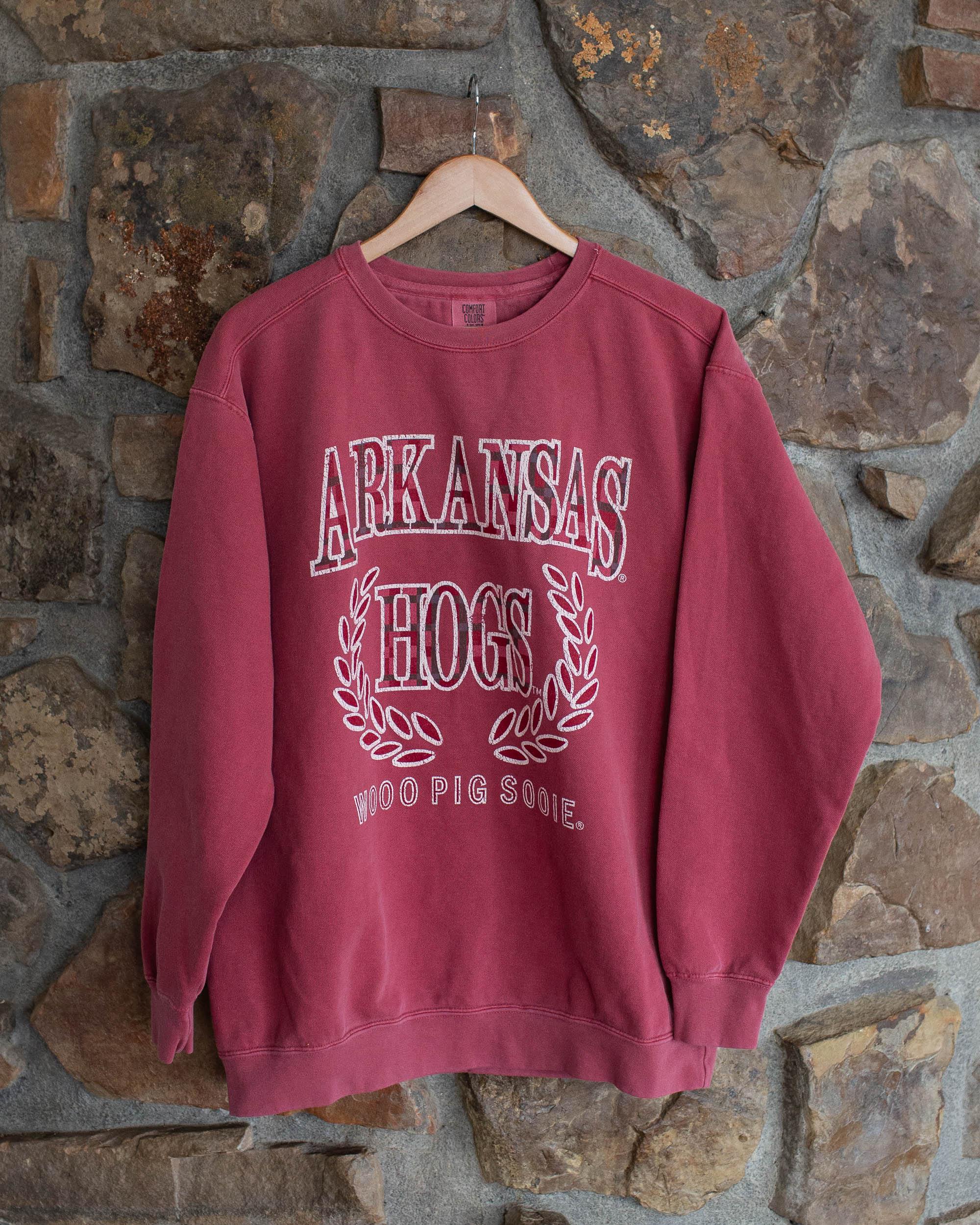 Arkansas Razorbacks Plaid Crest Cardinal Sweatshirt - shoplivylu