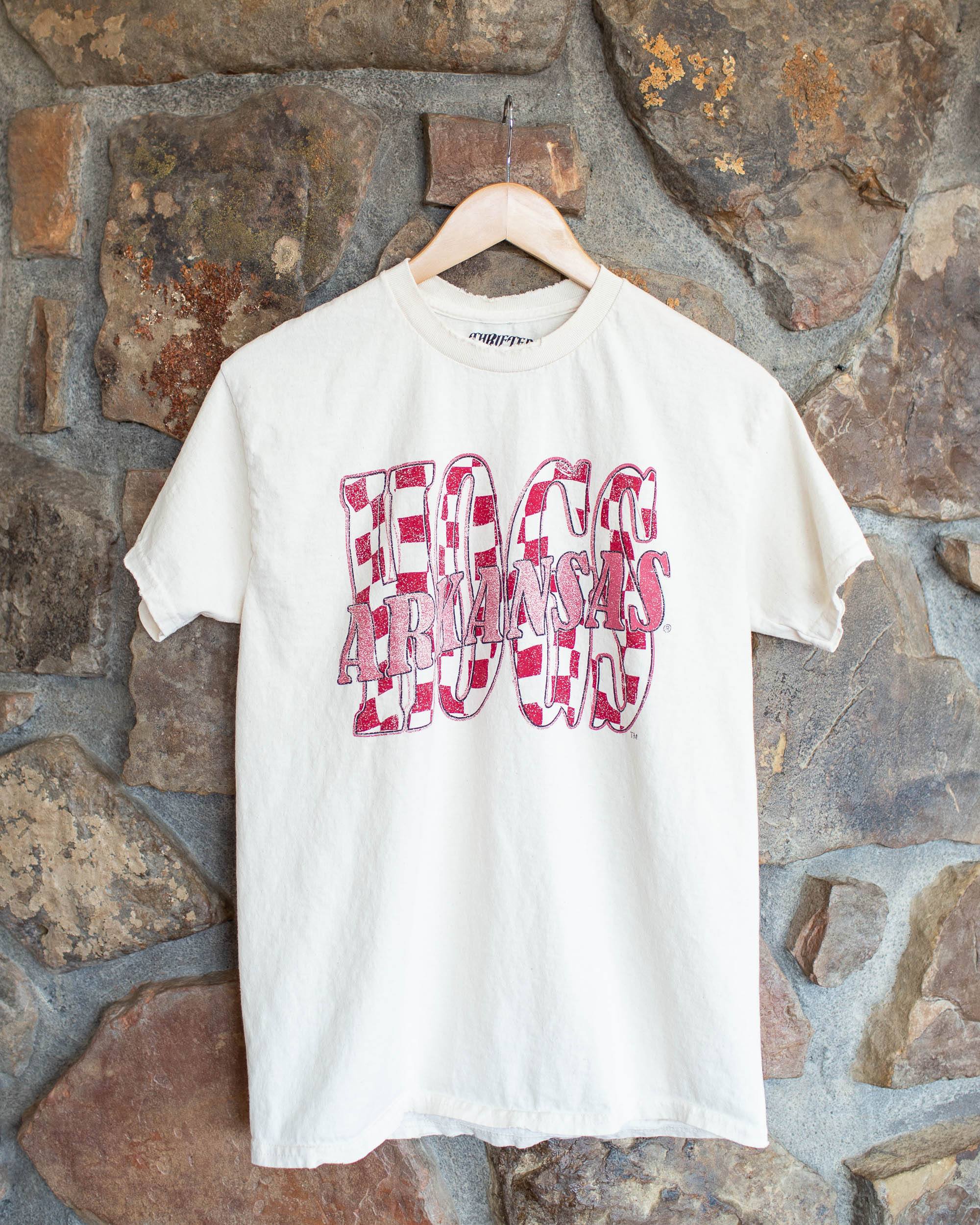 Hogs Twisted Check Off White Thrifted Tee - shoplivylu
