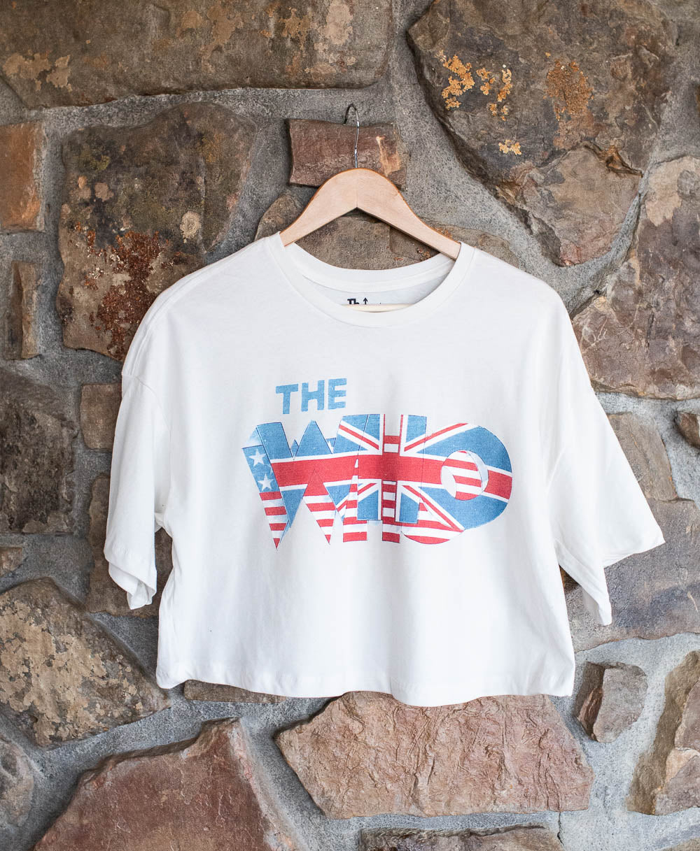 The Who Double Flag Off White Cropped Tee - shoplivylu