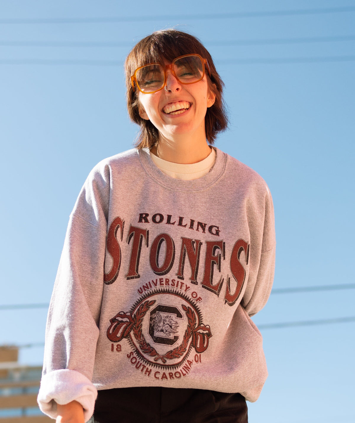 Rolling Stones USC Gamecocks College Seal Gray Thrifted Sweatshirt