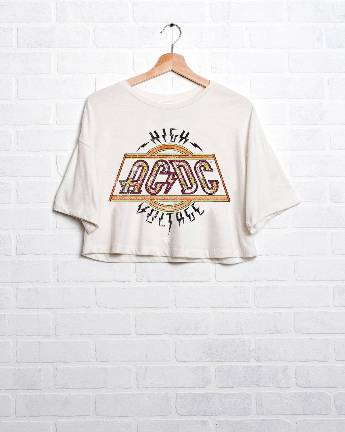 ACDC High Voltage Flower Off White Cropped Tee