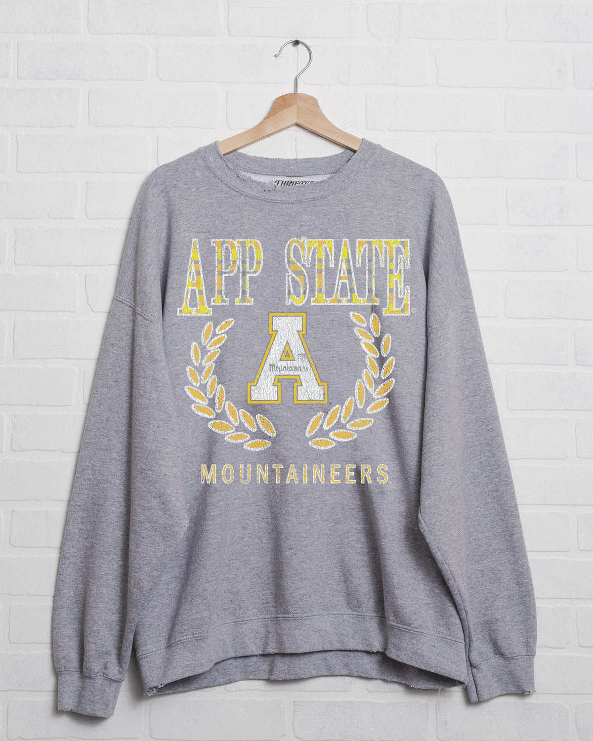 App State Mountaineers Plaid Crest Gray Thrifted Sweatshirt - shoplivylu