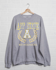 App State Mountaineers Plaid Crest Gray Thrifted Sweatshirt - shoplivylu
