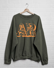 Arkansas Mushrooms Military Green Thrifted Sweatshirt - shoplivylu