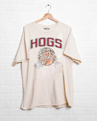 Hogs Basketball Fling Puff Ink Off White Thrifted Tee - shoplivylu