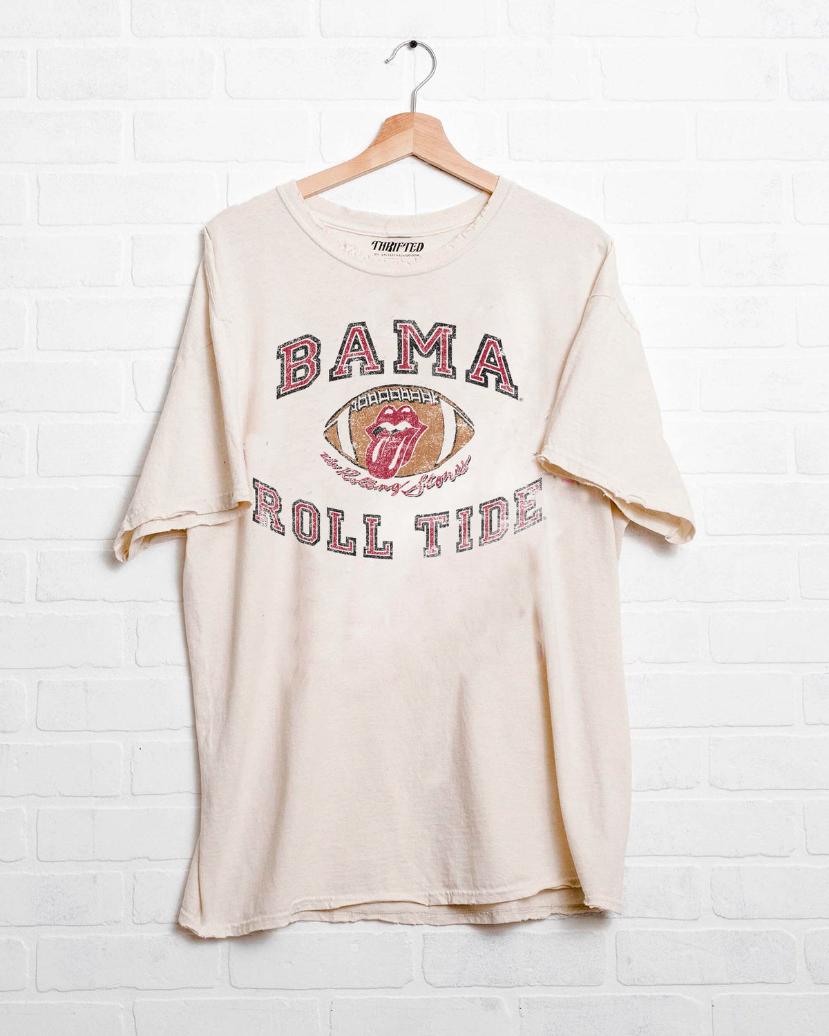 Rolling Stones University of Alabama Football Lick Off White Thrifted Tee