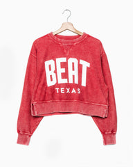 Beat Texas Gault Crimson Corded Crew Cropped Sweatshirt - shoplivylu