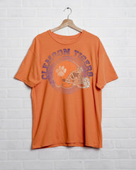 Clemson Tigers Helmet Circle Orange Thrifted Tee - shoplivylu