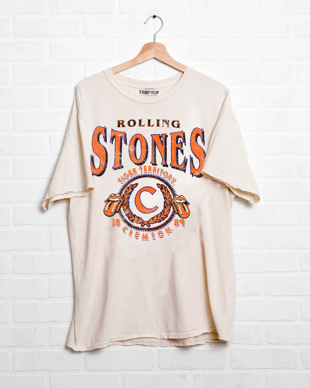 Rolling Stones Clemson Tigers College Seal Off White Thrifted Tee