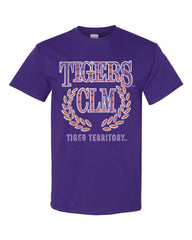 Clemson Tigers Plaid Crest Purple Thrifted Tee - shoplivylu