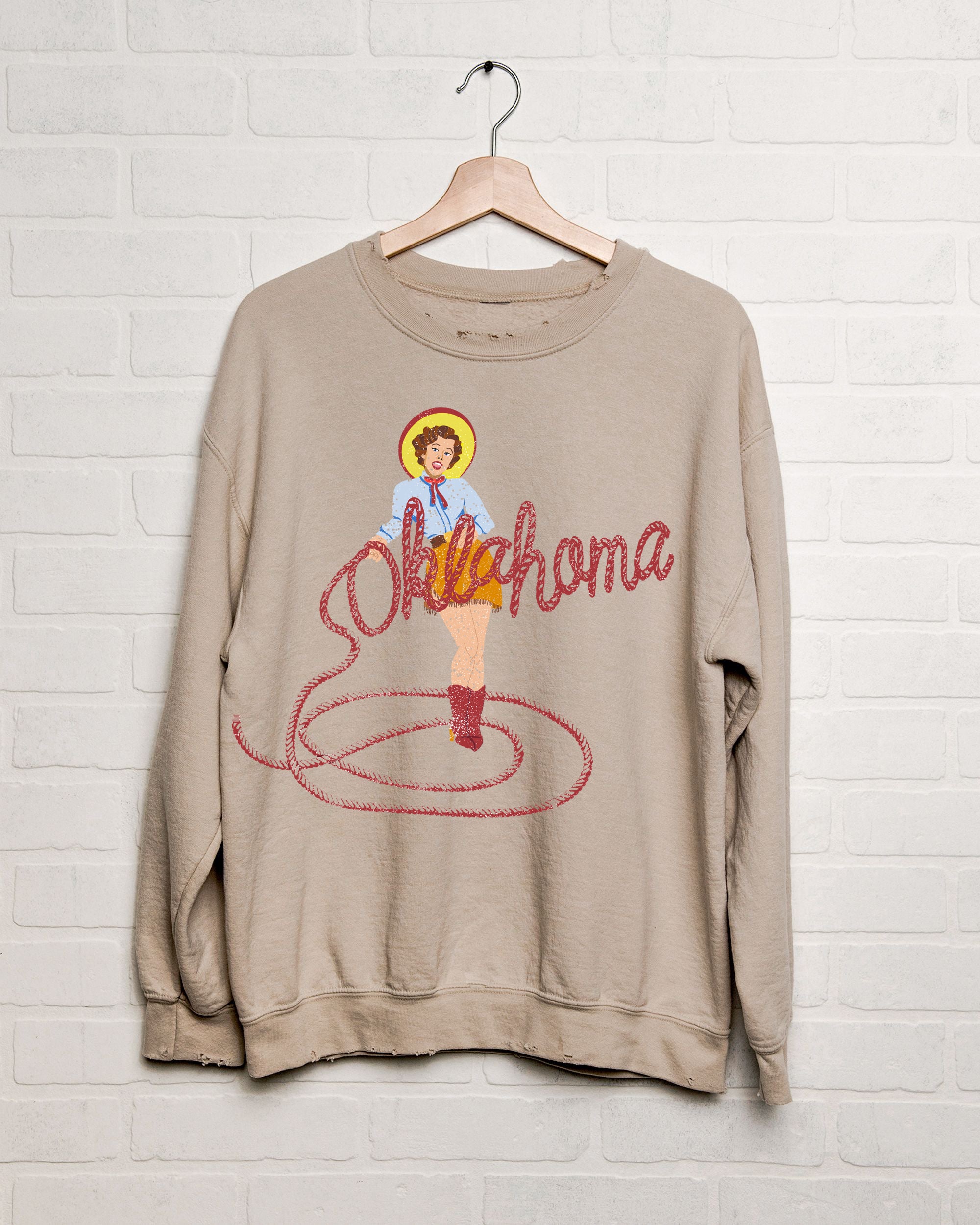 Oklahoma Cowgirl Sand Thrifted Sweatshirt - shoplivylu