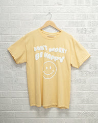 Don't Worry Be Happy Puff Ink Yellow Thrifted Tee - shoplivylu