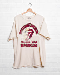 Rolling Stones Rock 'Em FSU Seminoles Off White Thrifted Tee - shoplivylu