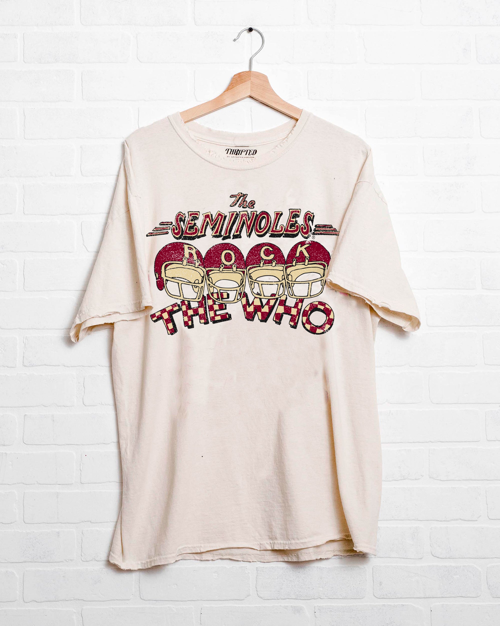 The Who Seminoles Rock Off White Thrifted Tee - shoplivylu
